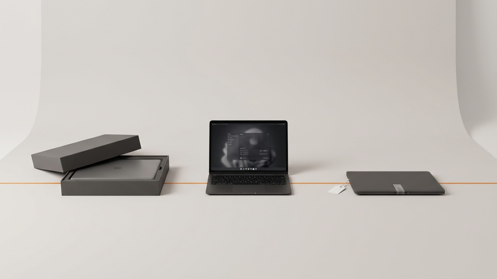 A laptop shown new, in use, and tagged for disposal