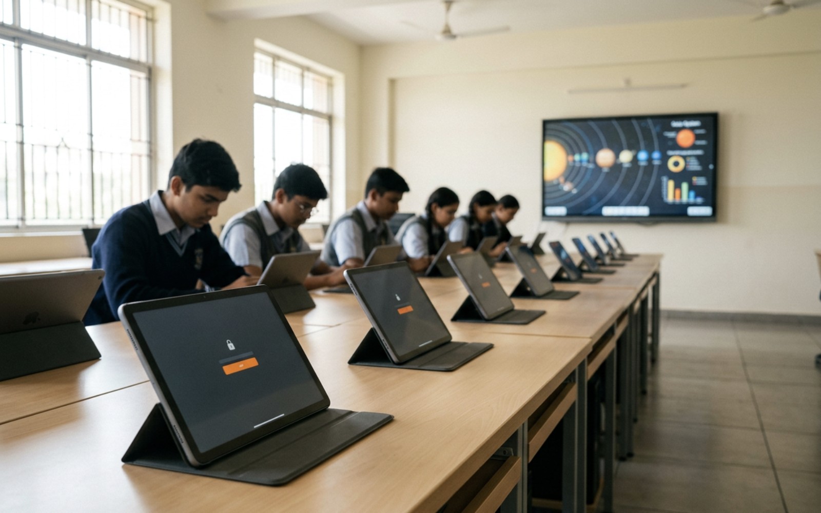 Exam devices in a school lab